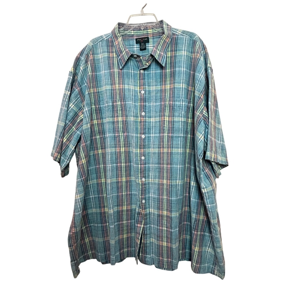 Fox Fire Button Down Shirt Mens 5XT Blue Plaid Short Sleeve Cotton Preppy Casual